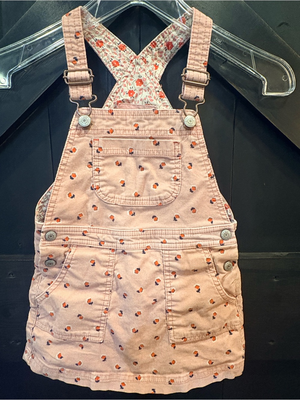 Mini Biden Girls Pink Floral Corduroy Overall Dress